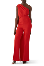 ASYMMETRIC CREPE JUMPSUIT RED:Red :8
